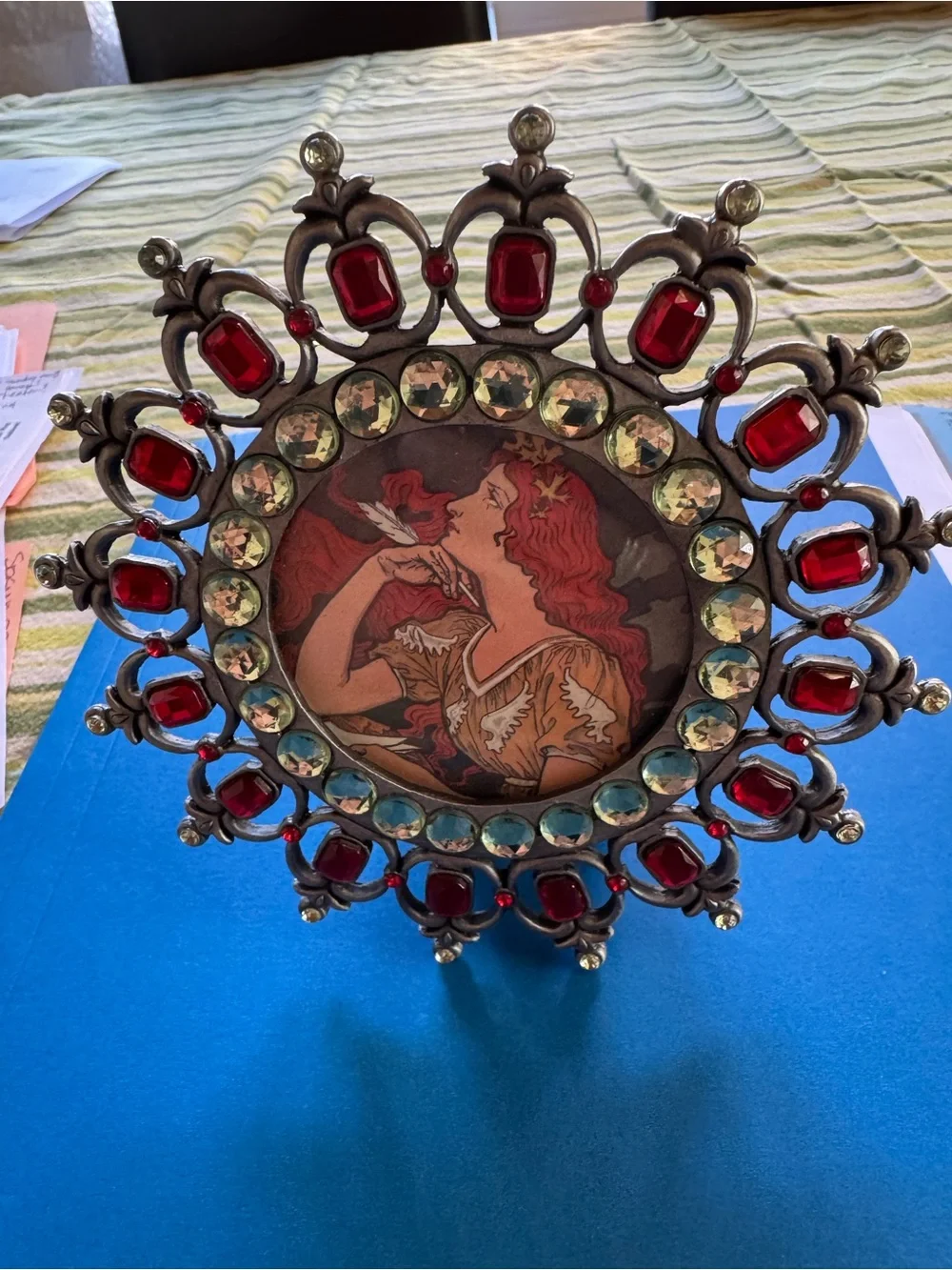 New Victorian-Style Red Gem Frame with Art Nouveau Print